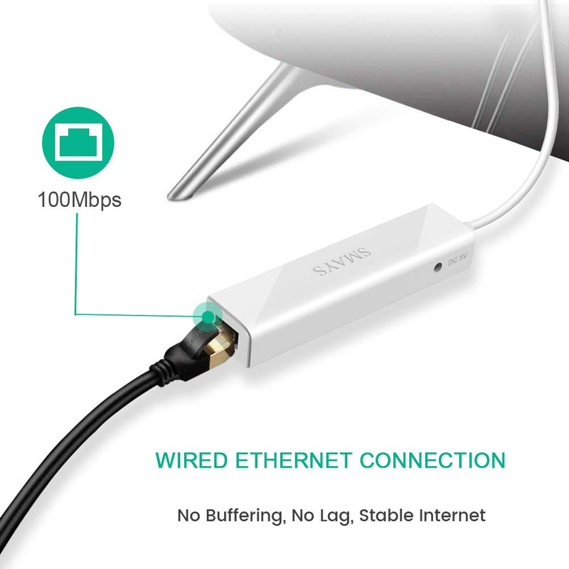 Ethernet Adapter for Chromecast Ultra/Audio/1/2 - with 3-Port USB Hub & Power Passthrough - Add Wired Internet, Thumb Drives & More - (Micro USB to RJ45)