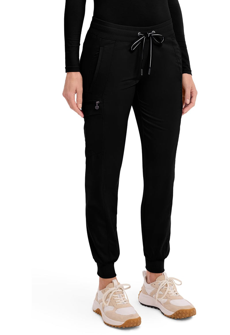 Healing Hands Women's Jogger Scrub Pant 7 Pockets Elastic Drawstring, with Moisture Wicking & 2-Way Stretch Technology - 9244 Medium Black