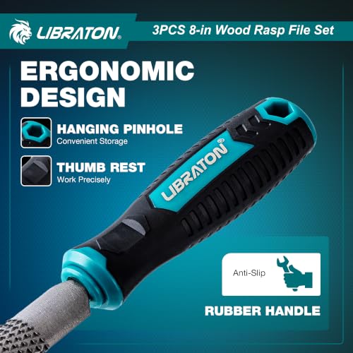 LIBRATON Wood Rasp Set, 3PCS Wood File Set, Multi-Shape Wood Rasp File 3