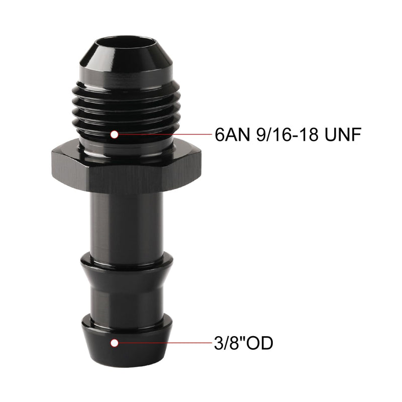 6AN Male Flare to 3/8 Hose Barb Straight Fitting Adapter Aluminum Black 2PCS 6AN to 3/8" Black - 2PCS