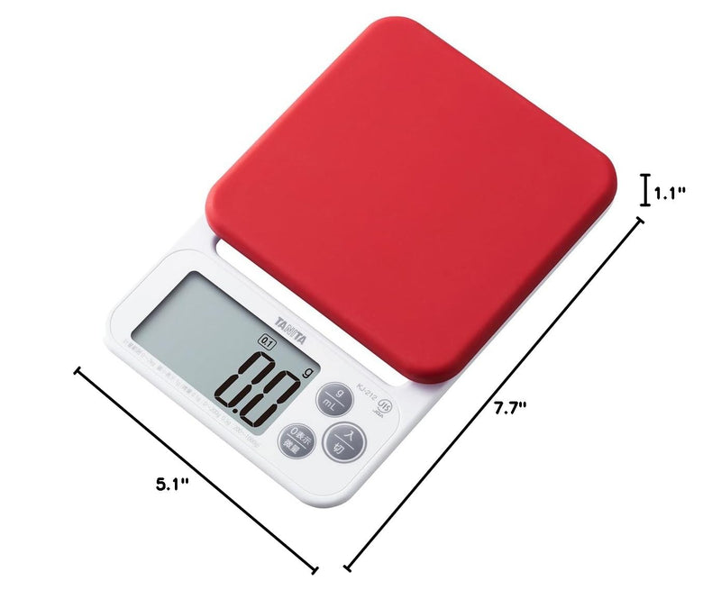 Tanita KJ-212 RD Cooking Scale with Removable and Washable Silicone Cover, Measures Up to 4.4 lbs (0.1 g) Units, Includes Hook Hole, Convenient Storage, Digital Scale, Red 3) Red Normal Type