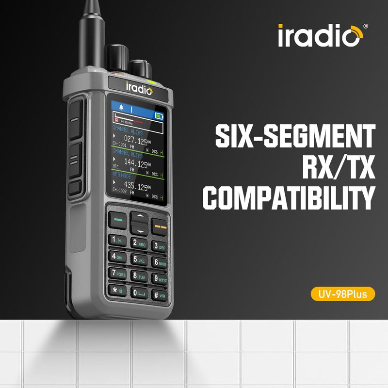 Iradio UV-98 Plus 10W Multi-Band Long Range Walkie Talkie,18–1000 MHz HF/VHF/UHF Ham Radio with FM/AM/SSB, Cross-Band Repeater & NOAA Shortwave, USB-C Quick Charge (with Programming Cable)