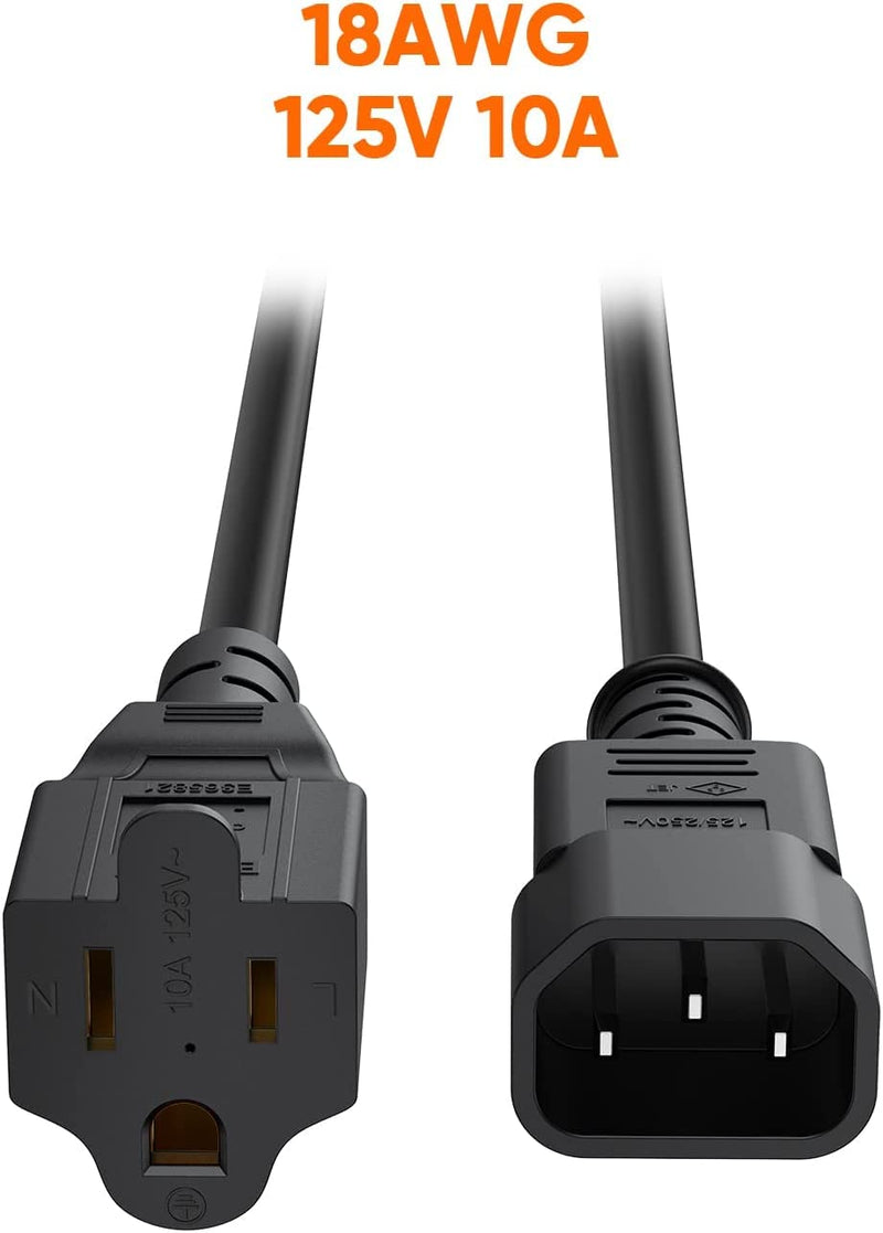 CableCreation [10-Pack] 1 Foot 18AWG Standard Computer Power Adapter Cord NEMA 5-15R Receptacle to IEC320 C14, 0.3M/Black 1ft [10 Pack]
