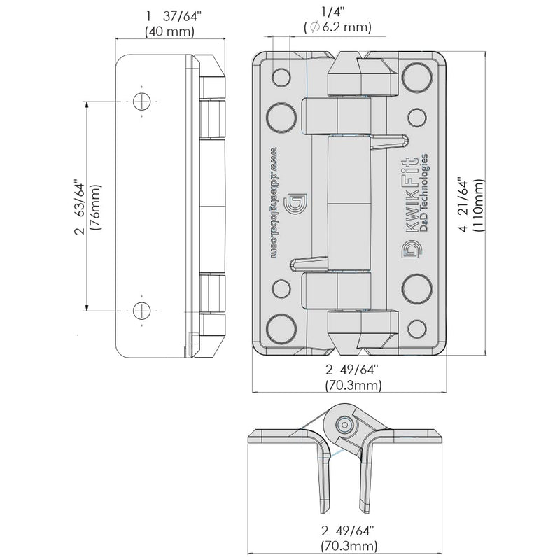 D&D Technologies KF3PPS KwikFit Polymer General Purpose Gate Hinge, Non Self-Closing, Screw-On to the Gate, for Any Square Gate Frame and Post, 2 Count