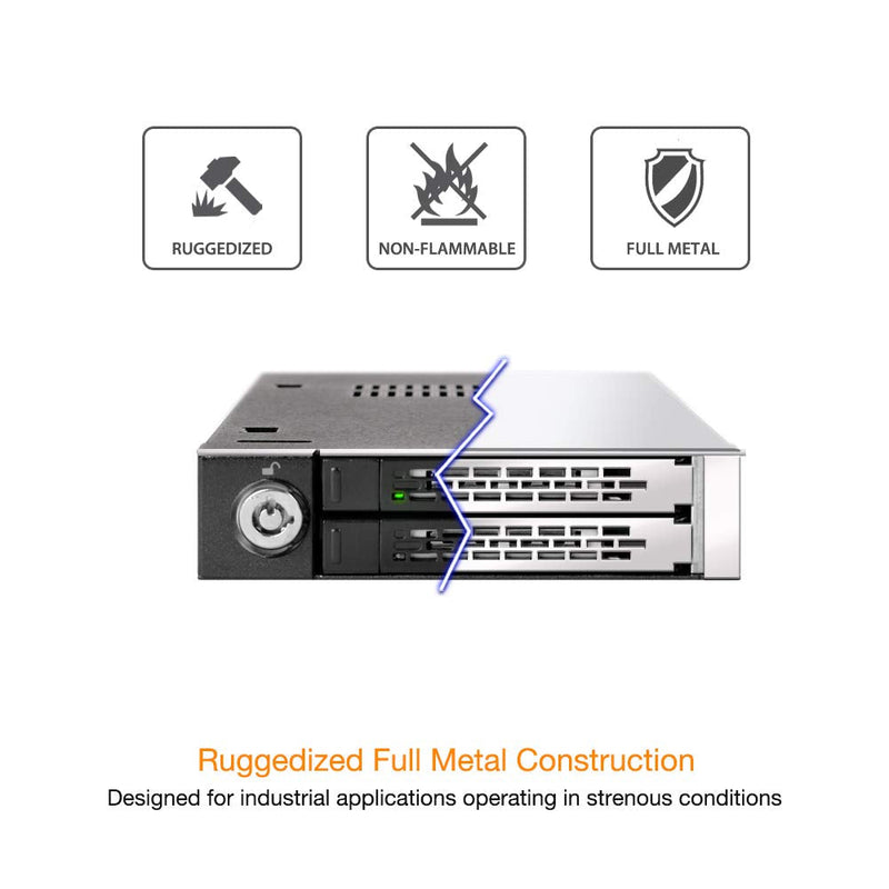 ICY DOCK Full Metal 2 Bay 2.5” SATA/SAS HDD & SSD Mobile Rack for External 3.5" Drive Bay | ToughArmor MB992SK-B