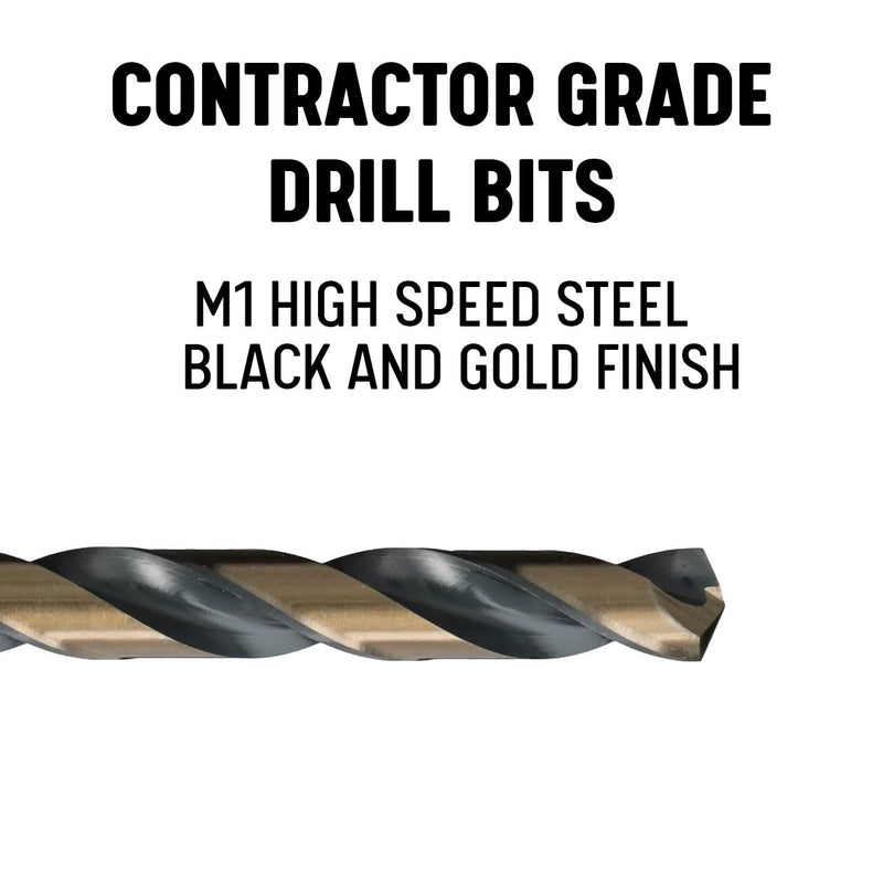 Drill America 1-1/4" Reduced Shank High Speed Steel Black & Gold Contractor Drill Bit with 3-Flat 1/2" Shank, KFD3F Series 1-1/4"