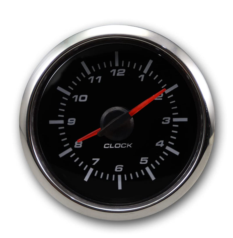 MOTOR METER RACING MGS Series 52mm 2-1/16" Electrical Clock Gauge 0~12 Hour Format Black Dial White LED Backlit Waterproof 12 Hour Format