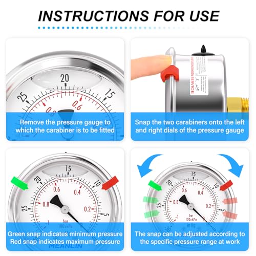MEANLIN MEASURE -30inHG~0Psi Vacuum Gauge Stainless Steel Liquid Filled 1/4" NPT 2" FACE DIAL for Air Compressor HVAC Negative Pressure Hand Pump Pool Center Back Mount with Hex Bushing and 2PCS Snaps -30inHG-0Psi