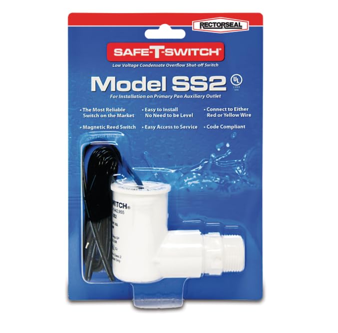RectorSeal Safe-T-Switch 97637 Condensate Overflow Switch, Easy Access, Condensate Drain Shut Off System, Magnetic Reed Switch, HVAC, Includes 3/4" Adapter