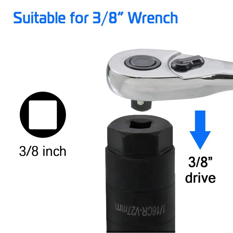 A ABIGAIL Oil Pressure Switch Socket, 1 1/16'' x up to 2-5/8'', Fits 3/8'' Drive or 1 1/8'' Hex, High Performance Chrome Molybdenum, Black Oxide Finish, Model A7646F
