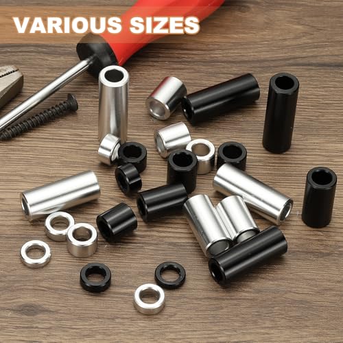 PATIKIL 12PCS Aluminum Spacers, 1/4" x 1/2" Metal Spacers Aluminum 1-1/2" L Spacer Screw Standoff Round Unthreaded Standoff Bushing for 1/4inch Screw Bolts, Black Silver