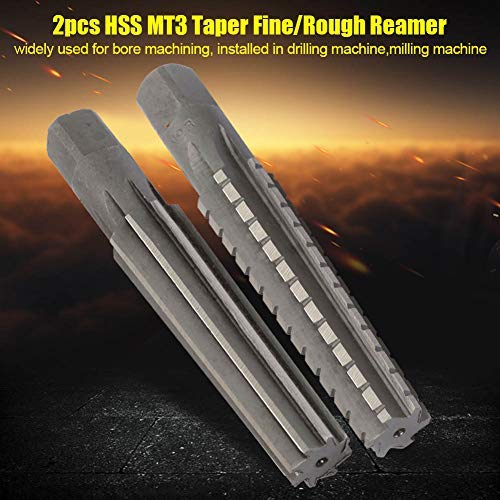 Hilitand 2pcs MT3 HSS Taper Fine/Rough Chucking Reamer Cutter Tool Set Straight Shank