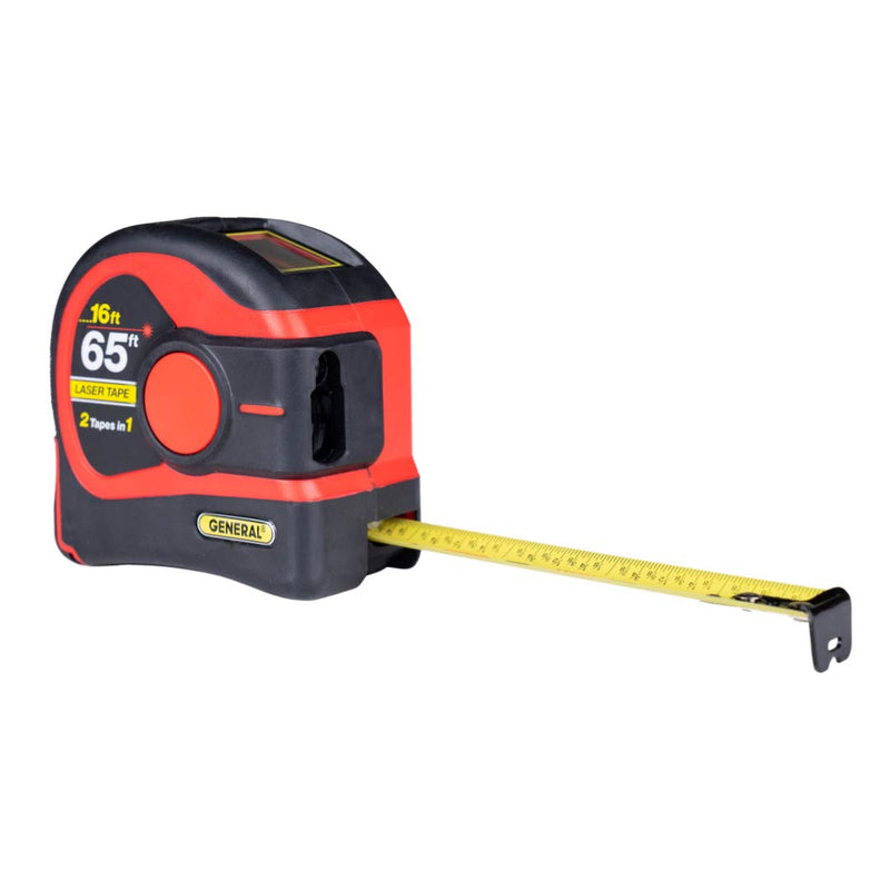 General Tools LTM2X Laser Tape Measure 2-in-1, 65 Ft Laser Measure and 16 Ft Tape Measure with Large, Easy Read Backlit Digital Display, Red (LTM2X-RD-Q)