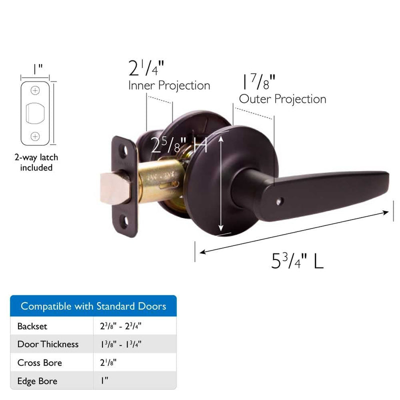 Design House 779140 Delavan Privacy Bed and Bath Door Lever Matte Black Bed & Bath Lock