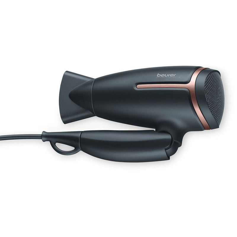  [AUSTRALIA] - Beurer HC 25 travel hair dryer with ion function, small, foldable and lightweight, 1600 watts, voltage switching from 110-120 /220-240 V, 25.9 x 8 x 15.6 cm, black/rose