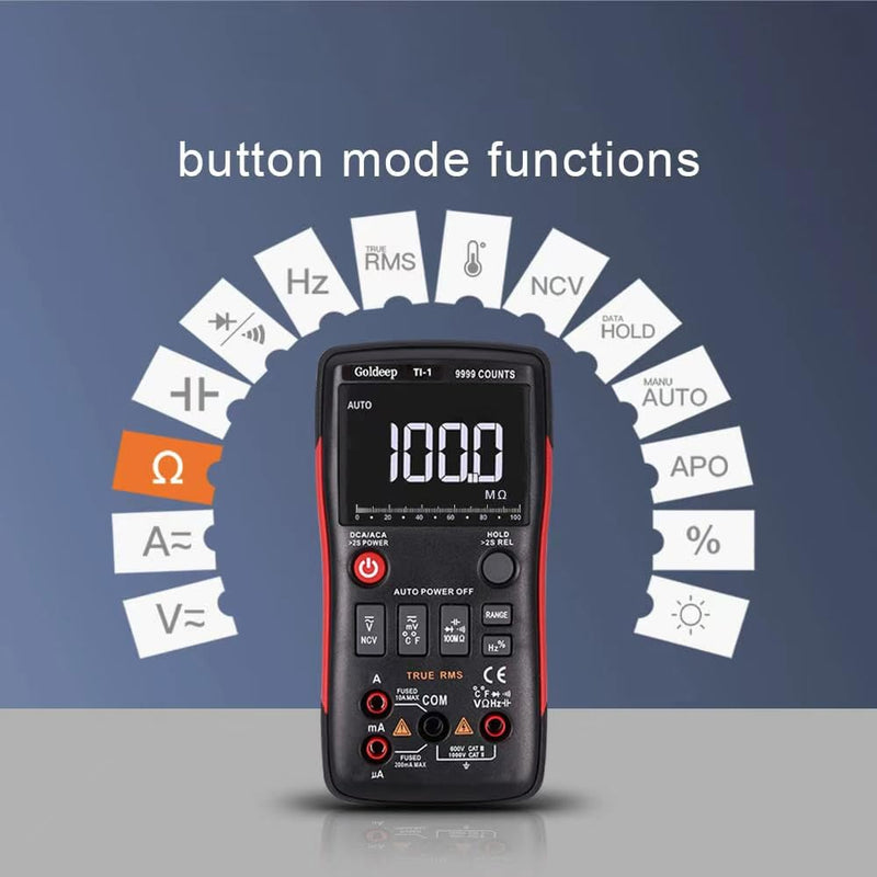 240 * 240 Resolution with 9999 Counts Multimeter, Professional Digital Multimeter for Home Inspection & Outdoor Use，-4°F to 1832°F Temp Range（Blackish red）