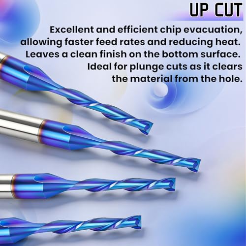HQMaster CNC Router Bits 1/8" Shank 1/16" Cutting Dia. CNC Bit End Mill Flat Nose Carbide Endmill Two Flute Spiral Upcut Milling Cutter Tool Set for Wood PVC MDF Hardwood 10Pcs
