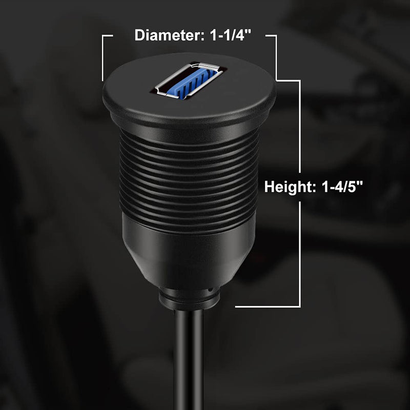 BATIGE 5 Pack Single Port USB 3.0 Car Mount Flush Cable USB 3.0 Male to Female Extension Waterproof for Car Truck Boat Motorcycle Dashboard Panel 3ft