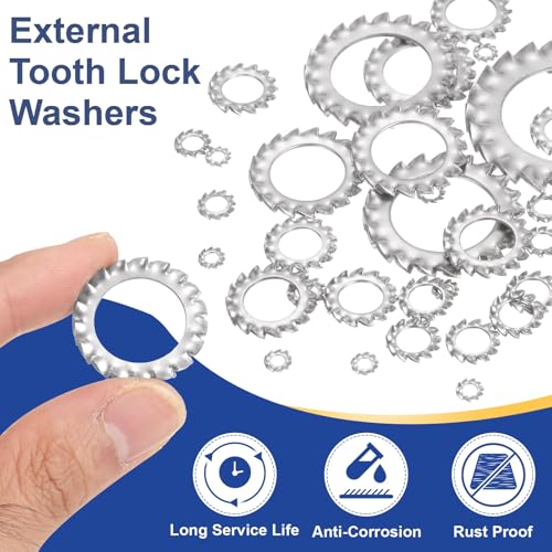 uxcell 100 Pcs 304 Stainless Steel External Tooth Lock Washers, M12 Star Locking Washer Serrated Washer for Screw Bolt Mechanical Equipment Fasteners, Silver
