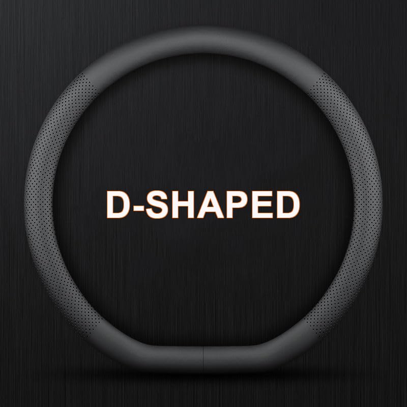 XHRING D-Shaped Car Steering Wheel Cover for Volkswagen VW Atlas Tiguan ID.4 Taos Passat Golf Jetta Beetle Polo GTI CC Touareg SE SEL R-line S Cross Sport Accessories, 2026 Leather Black