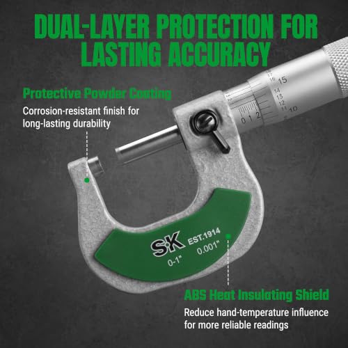 SK 0-1" Outside Micrometer, 0.0001" Resolution, ±0.00015" Accuracy