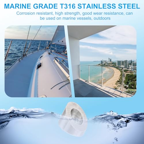 PATIKIL 1/4 Inch Angle Beveled Washer, 10 Pack T316 Stainless Steel Deck Cable Railing Hardware 37 Degree Washer for Wood Metal Aluminum Posts, Silver Tone