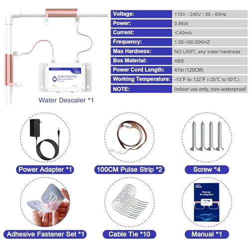 CAMECO Whole House Water Descaler System, Electronic Alternative Salt-Free Hard Water Conditioner, No Salt Water Softener, Limescale & Rust Removal, Reduces Hardness