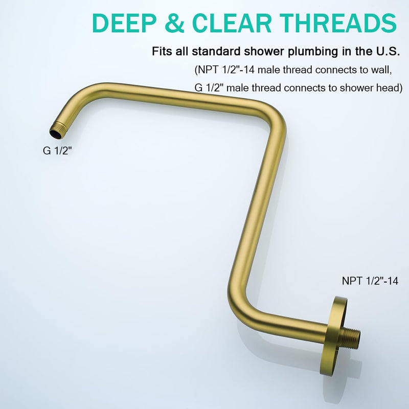 16 Inches Shower Arm with Flange,S Shaped Gooseneck Shower Head Arm,High Rise Shower Head Extension Arm,Champagne Bronze,SE-RD91058-16CB Round Flange-16″ Champagne Bronze