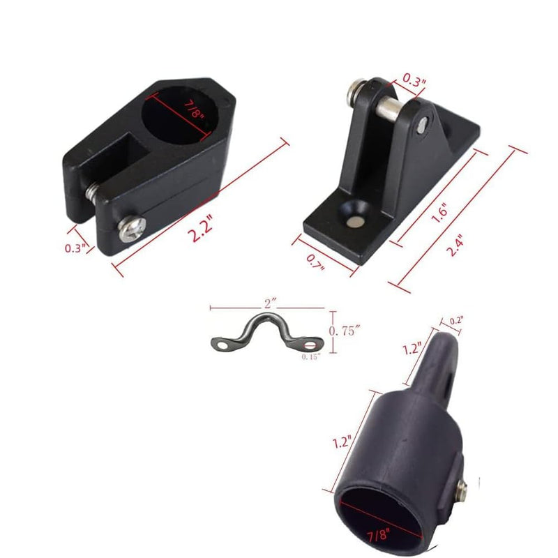 12Pcs Boat 3 Bow Bimini Top Fittings Hardware Set Black Nylon Combo Bimini Top Hardware 7/8 inch Tubing