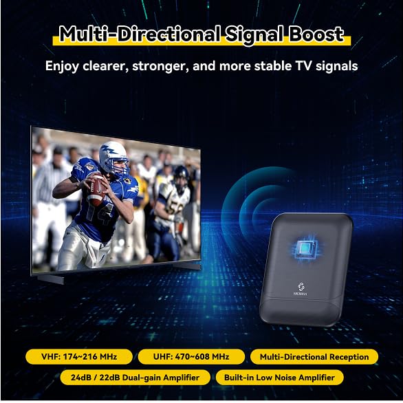 Digital TV Antenna for Smart TV Indoor & Outdoor, 55 Miles Amplified HDTV Antenna with Signal Booster, Reception for Local Channels 8K 4K 1080P HD VHF UHF, with 16ft Coax Cable