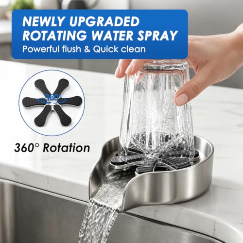 2 in 1 Glass Rinser for Kitchen Sink, Silver