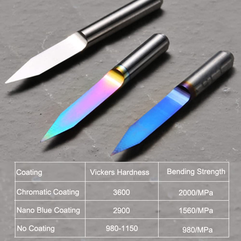 Genmitsu 3PCS V-Shape Tapered Ball Nose End Mills for Aluminum, Copper, Brass Engraving and Other Metals Carving, Chromatic Coating CNC Bits, 1/8''(3.175mm) Shank, EM03A