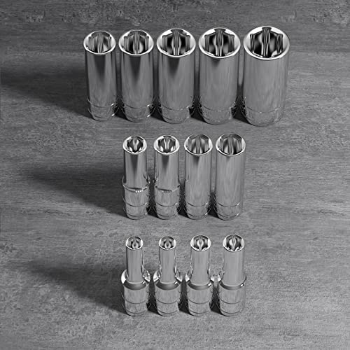 Olsa Tools 1/4-Inch Drive SAE Deep Socket Set - 13pc 13pc, 1/4-Inch Drive