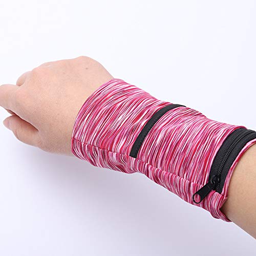 Wrist Pouch Wrist Wallet Sports Wristband Wallet with Zipper Pocket for Running Jogging Cycling Yoga Red