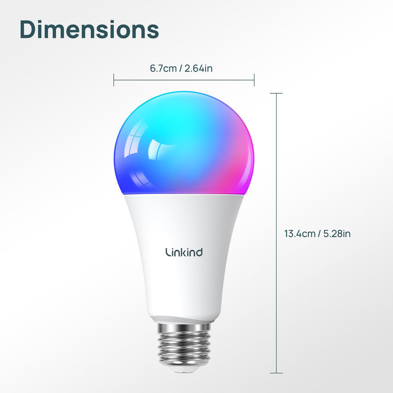 Linkind Smart Light Bulbs, 1600LM (100W Equivalent) A21 Smart Bulb, Compatible with Alexa & Google Home, 14W E26 RGBTW Color Changing Bulb with Music Sync, 2.4GHz Wi-Fi & Bluetooth, 4Pack 4 Pack 100W