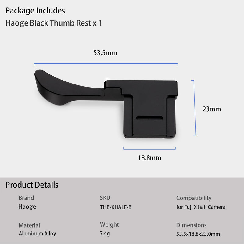 Haoge Metal Thumb Up Grip for Fujifilm X Half Camera Digital Accessories XHALF Hot Shoe Thumb Up Rest Support Handgrip Black THB-XHALF-B