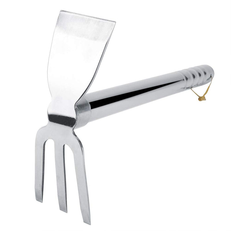 Stainless Steel Hoe and Cultivator, Hand Tiller for Gardening, Weeding, Tilling Soil Heavy Duty Bend Proof Mini Stainless Steel Fork and Blade Rust Proof Finish