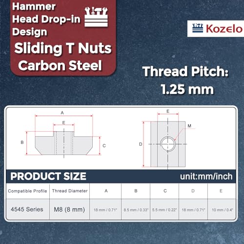 30Pcs Sliding t Nuts M8-1.25 4545 Series Hammer Nuts Blue White Blue and White 4545 Series M8-1.25mm 30
