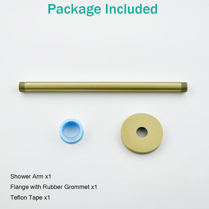Brushed Gold Shower Arm with Flange 12 inch Stainless Steel Ceiling Mounted Shower Extension Arm Pipe for Rainfall Shower Head,SE-RD91038-12BG Round Flange-12″Brushed Gold