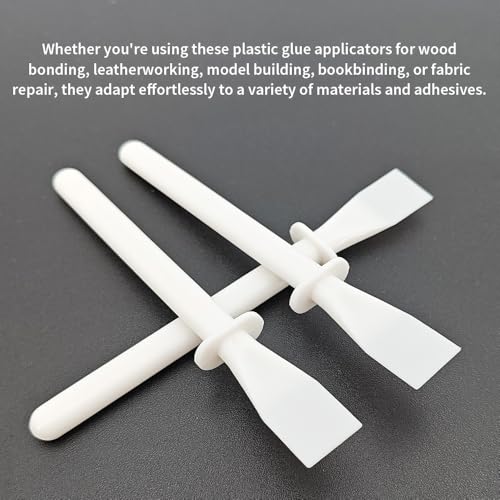 6Pcs White Plastic Glue Spreader Smear Plate Scraper Sticks Brushes Durable Flexible Easy to Clean Glue Applicator Spatula Kit Gap Filling Tool for Woodworking Leather Adhesive Projects 6