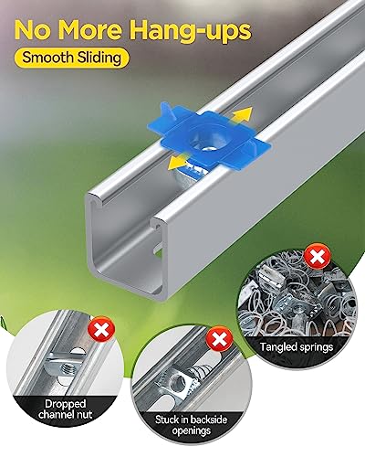 Nylon Channel Squeeze Nut with Strut Nuts, 1/4''-20 Strut Channel Nuts for Unistrut Channel, Thickened Zinc Plated Nuts for Solar Panels Mounting