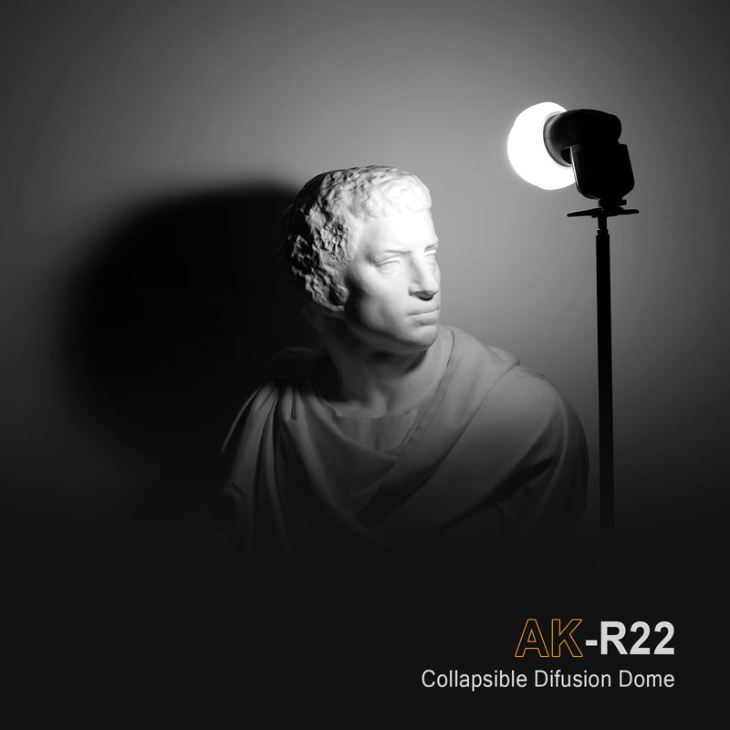 Godox AK-R22 Diffusion Dome, Collapsible Flash Diffuser Suitable for Godox V1 V1Pro V100 Series Round Head Flash, Godox AD100Pro Godox AD200Pro(with H200R) Pocket Flash