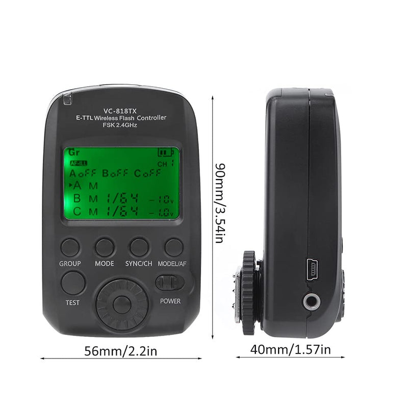 VC-818TX E-TTL Flash, 2.4G Transmitter Maximum Support for 1/8000s High Speed Synchronization Supports 8 Channels 30ID, for Camera