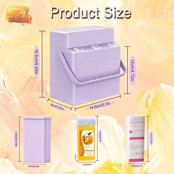 Roll On Wax Kit Warmer 3 IN 1 Waxing Kit for Hair Removal, Triple Roll-On Wax with 3 Honey Wax Cartridge Wax Roller Refill for Legs Arms and Underarm, Upgrade Heating System-Just 13 Mins Fast 300 ml (Pack of 1) Purple