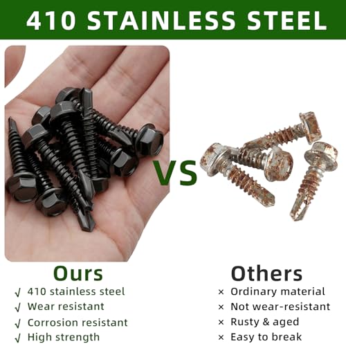 Mellewell #14 x 1 Hex Washer Head Self Drilling Screws, Self Tapping Sheet Metal Screws, 410 Stainless Steel, Black Finish, 100 PCS #14 x 1"