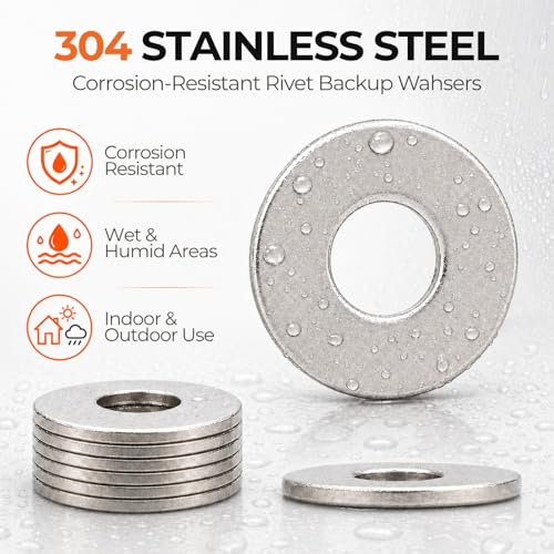 1/4 Rivet Washers, 250 PCs 304 Stainless Steel Backup Silver Washers for Blind Pop Rivets 1/4"