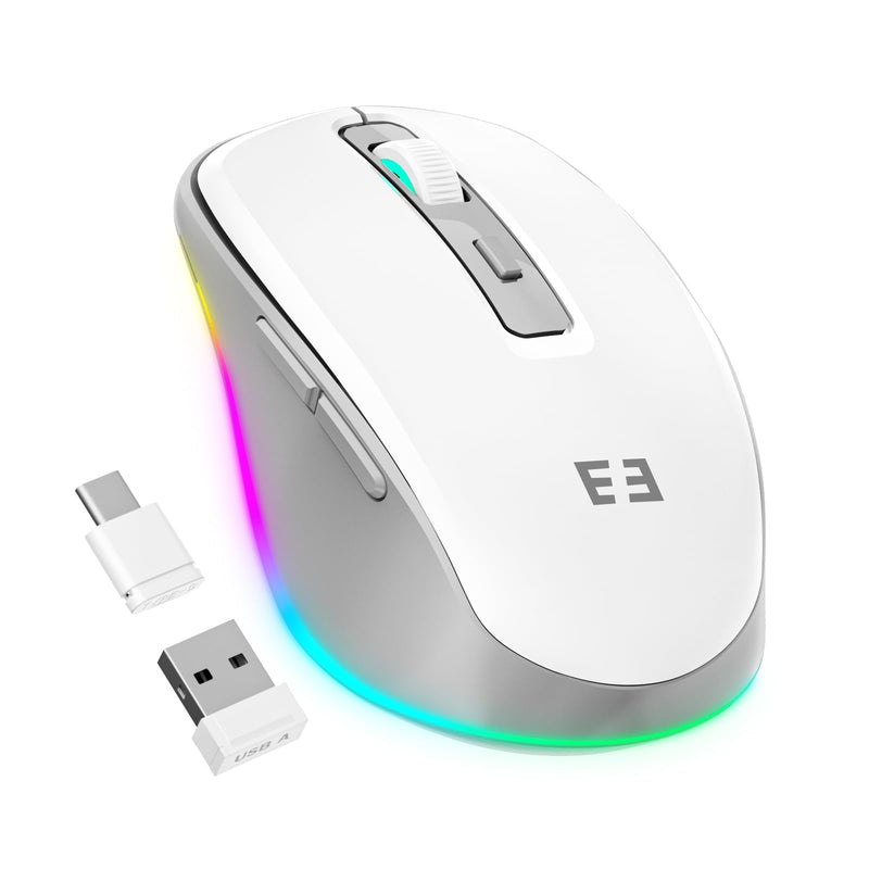 seenda Wireless Mouse, Type C Mouse with Jiggler - Light Up USB C Mouse, USB&Type C Receiver, Build-in Jiggler Mover Compatible with MacBook,iPad,Windows Tablet/Laptop/Computer, White&Grey