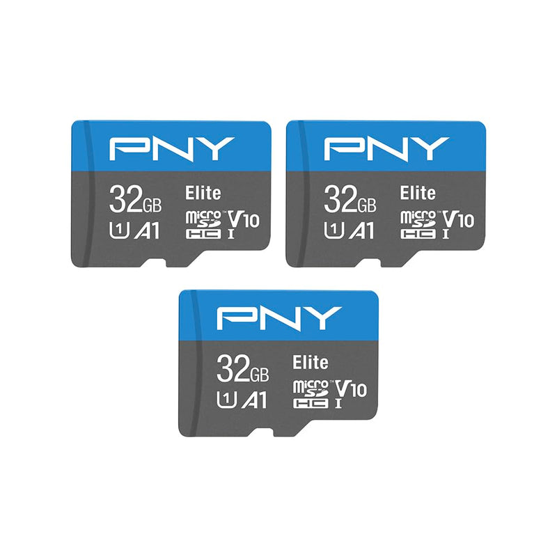 PNY 32GB Elite Mobile Accessories Class 10 U1 V10, A1 microSDHC Flash Memory Card for Mobile Devices - 100MB/s, Full HD, UHS-I, micro SD 3-Pack 32GB 3-Pack