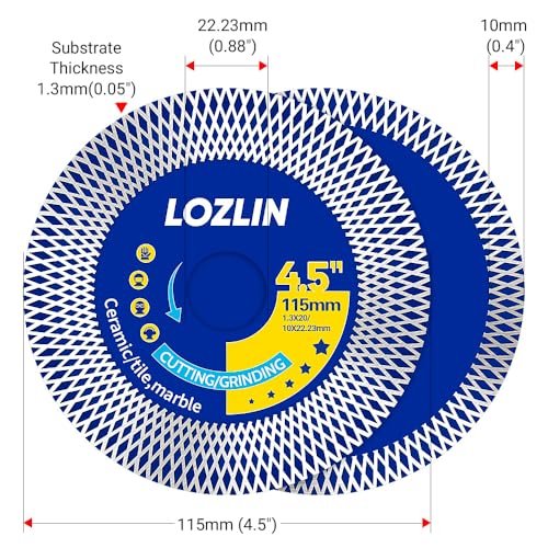 LOZLIN Diamond Blades 3-Pack 4.5" Diamond Angle Grinder Blade - Ultra-Thin Dry Cutting & Grinding Disc for Porcelain/Ceramic Tiles, Dual-Purpose Saw Blade