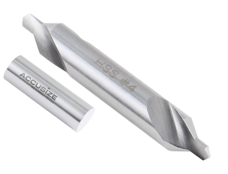Accusize #4 HSS Center Drill, 0530-0400x10 | No.4, 5/16" x 1/8" x 2-1/8", 10 Pcs Pack, H.S.S. Center Drill Bits NO.4, 5/16" x 1/8" x 2-1/8", 10 pc